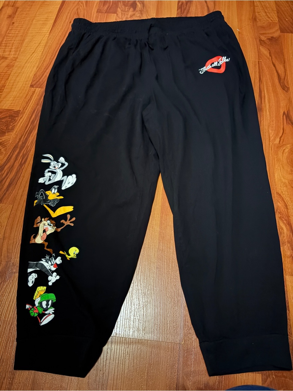 Men Black Cartoon-Print Jogger Bottoms